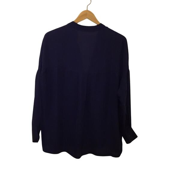 Vince navy blue silk V-neck long sleeve tunic Top Sz XS Oversize fit - Picture 5 of 7